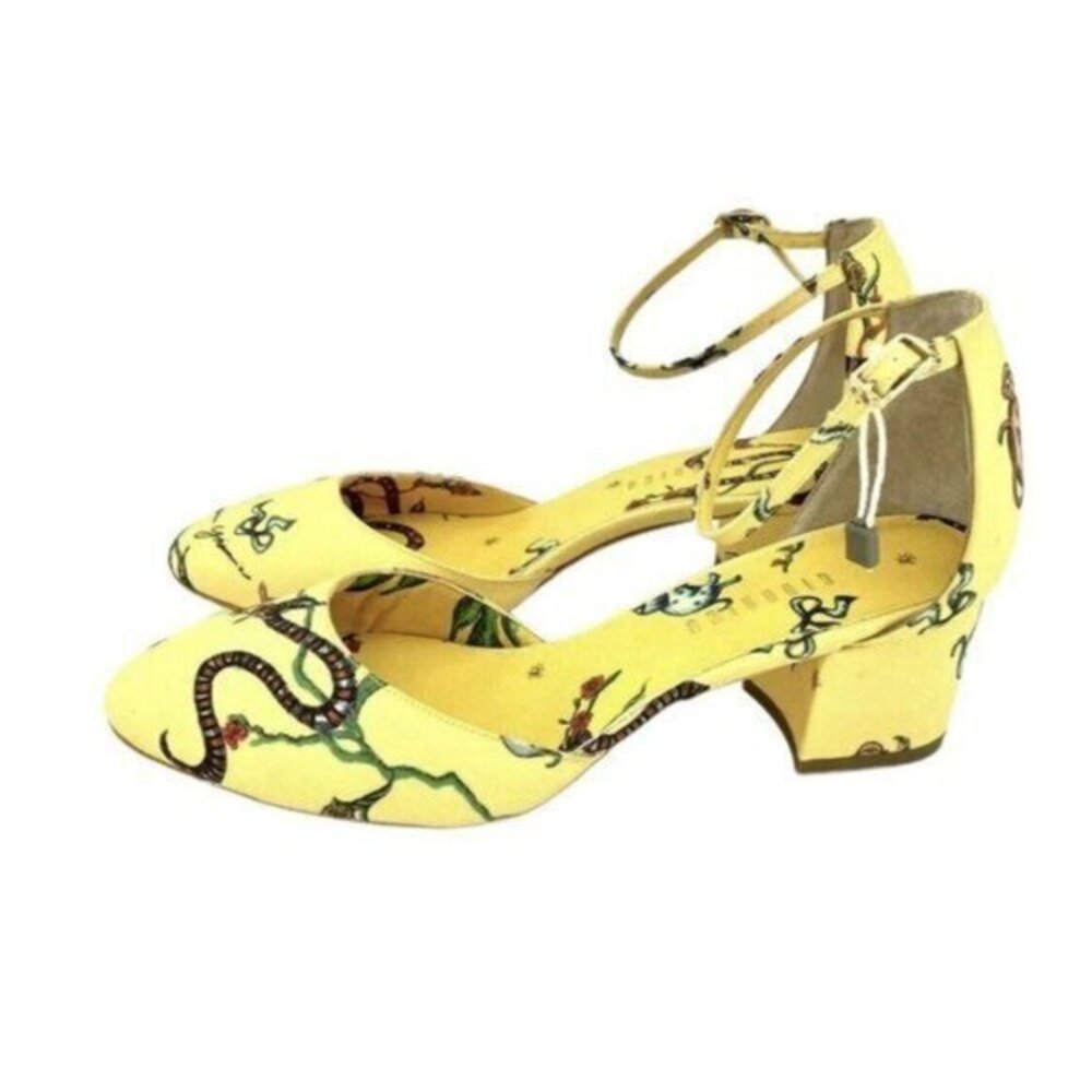 GIANNICO ITALY Yellow Brighton Printed Ankle Block Heel Shoes SZ 36 EU NIB